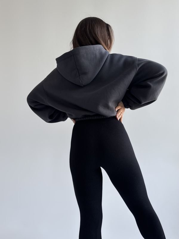 Лосини зі штрипкою через пальчик | Чорний | Рубчик | S/M