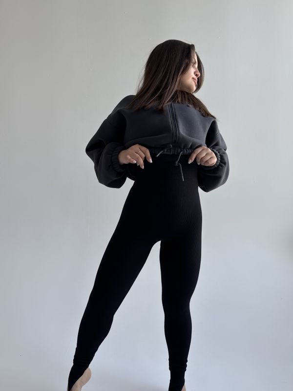 Лосини зі штрипкою через пальчик | Чорний | Рубчик | S/M