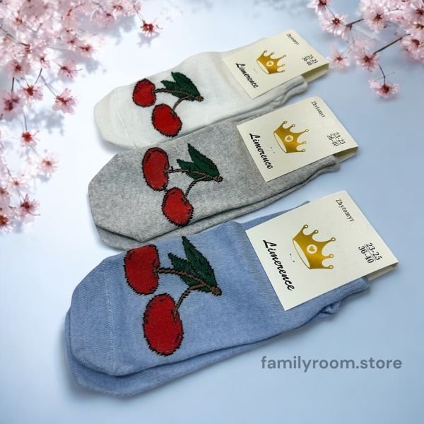 Шкарпетки демісезонні «Limerence», набір 12 пар |Вишні • Короткі • Розмір: 36–40