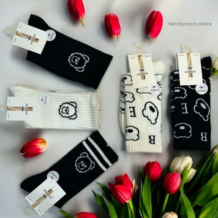 Шкарпетки демісезонні «Корона» |•Мікс Ведмедиків• Високі•| Розмір: 37-41