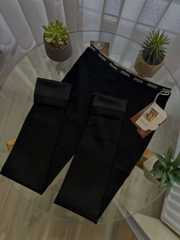 Лосини "Корона" І Еластичний бавовняний трикотаж з плюшевим начісом, напис на резинці І Розмір універсальний: на обхват стегон 86–105см - (чорні)