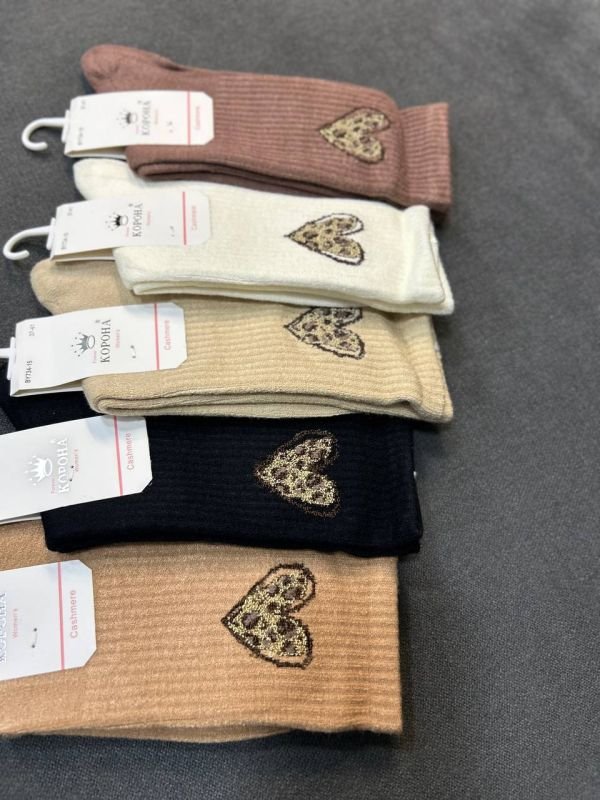 Зимові кашемірові шкарпетки "Корона" | Високі • Тигрове серце • Розмір: 37-41