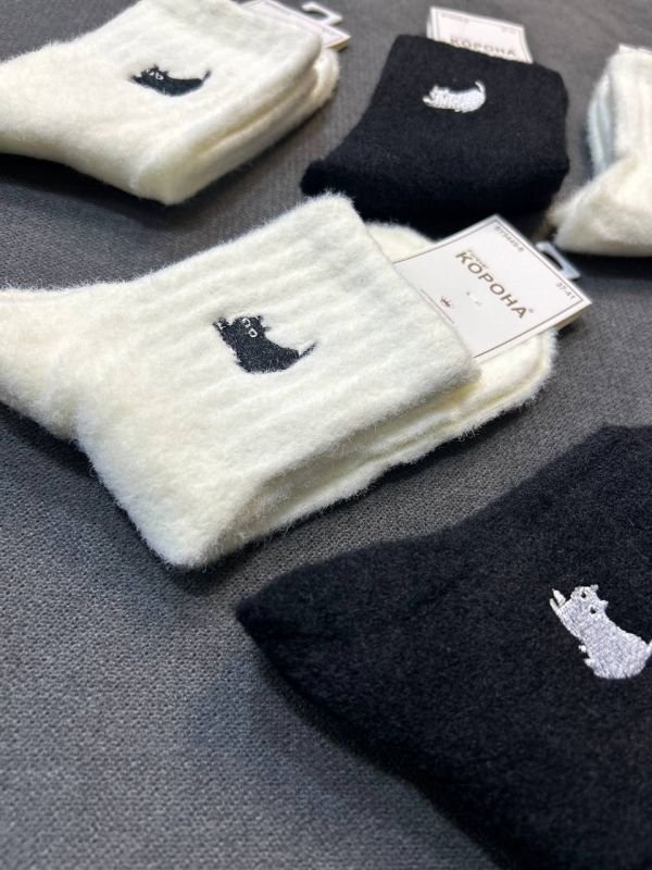 Зимові шкарпетки альпака "Корона" |• Вишитий котик  • Розмір: 37-41