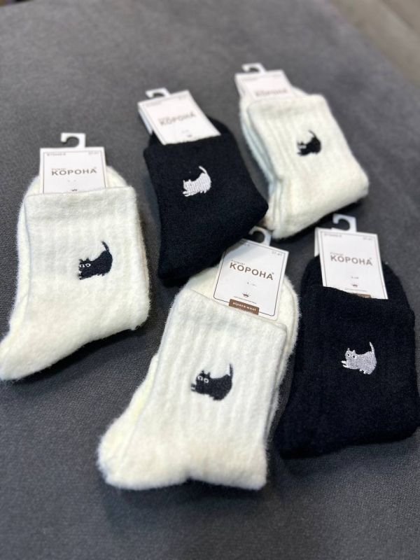 Зимові шкарпетки альпака "Корона" |• Вишитий котик  • Розмір: 37-41