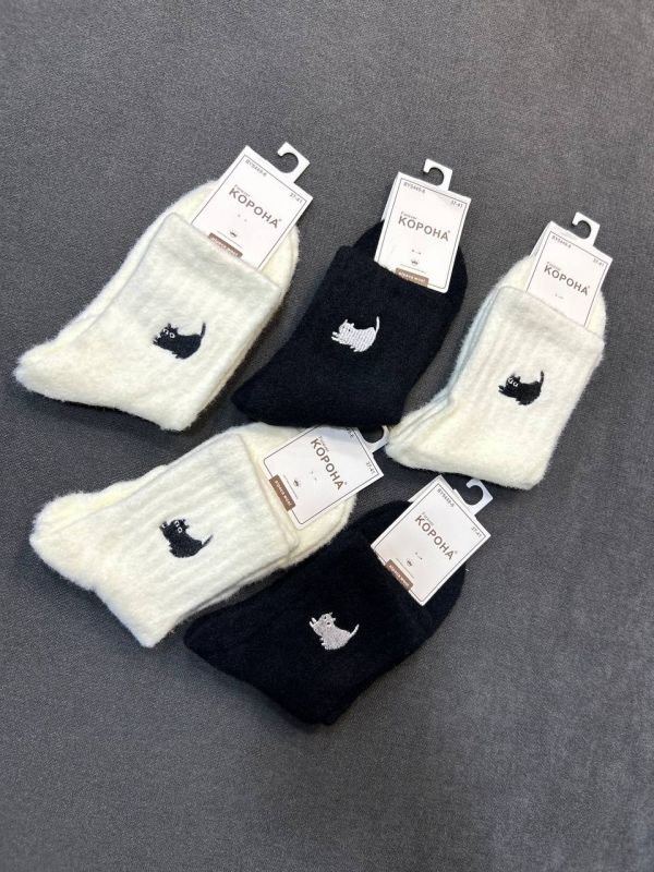 Зимові шкарпетки альпака "Корона" |• Вишитий котик  • Розмір: 37-41
