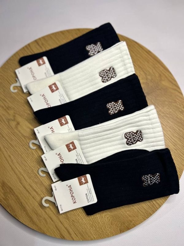 Шкарпетки демісезонні "Корона" | • Вишитий ведмедик • Високі •| Розмір: 36-41