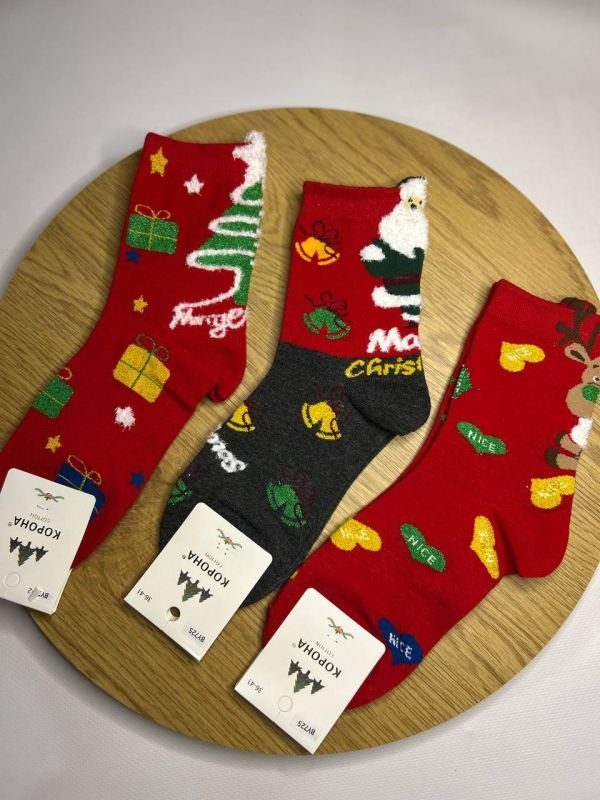 Новорічні шкарпетки "Корона" | Жіночі • Санта | Розмір: 36-41