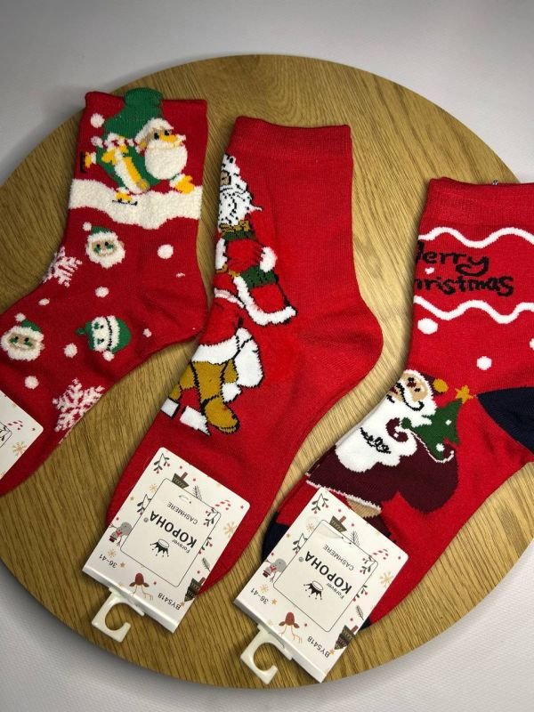 Новорічні термо/кашемірові шкарпетки "Корона" | Жіночі • Новорічні малюнки| Розмір: 36-41