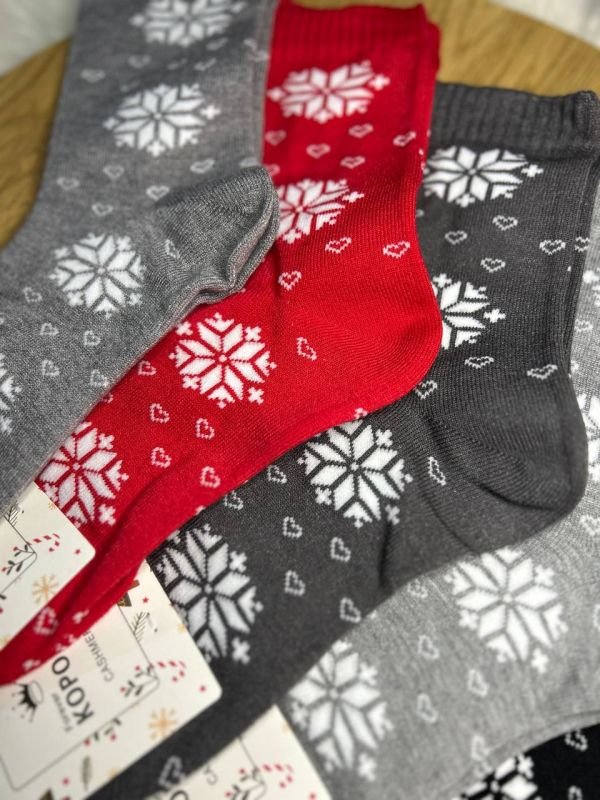 Новорічні термо/кашемірові шкарпетки "Корона" | Жіночі • Сніжинки| Розмір: 36-41