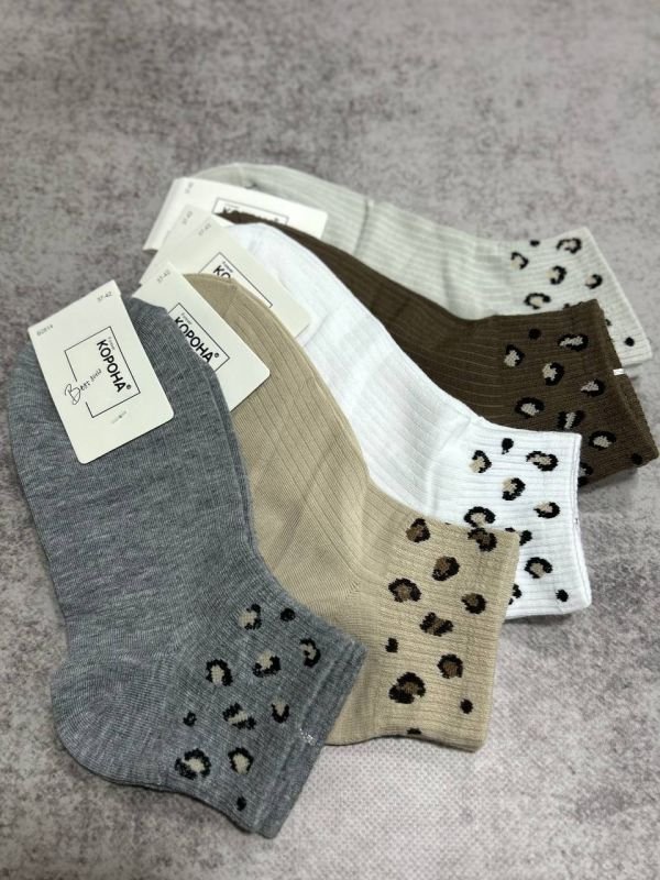Шкарпетки демісезонні "Корона" | • Леопардовий принт  • Короткі | Розмір: 37-42