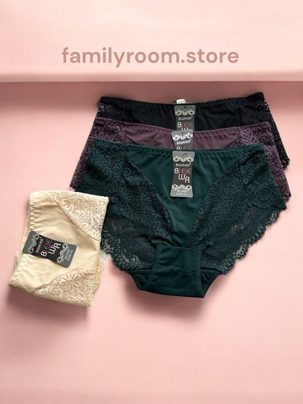 Набір трусиків «Biweier» з Мереживом | 3шт. + 1 в подарунок |  ОС  ( від 106 до 118 см)