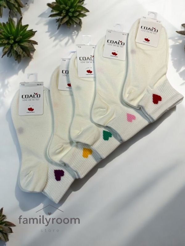 Шкарпетки демісезонні «COALO» |•Кольорові сердечка• Короткі •| Розмір: 36-41
