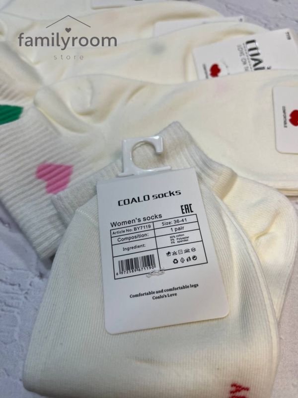 Шкарпетки демісезонні «COALO» |•Кольорові сердечка• Короткі •| Розмір: 36-41