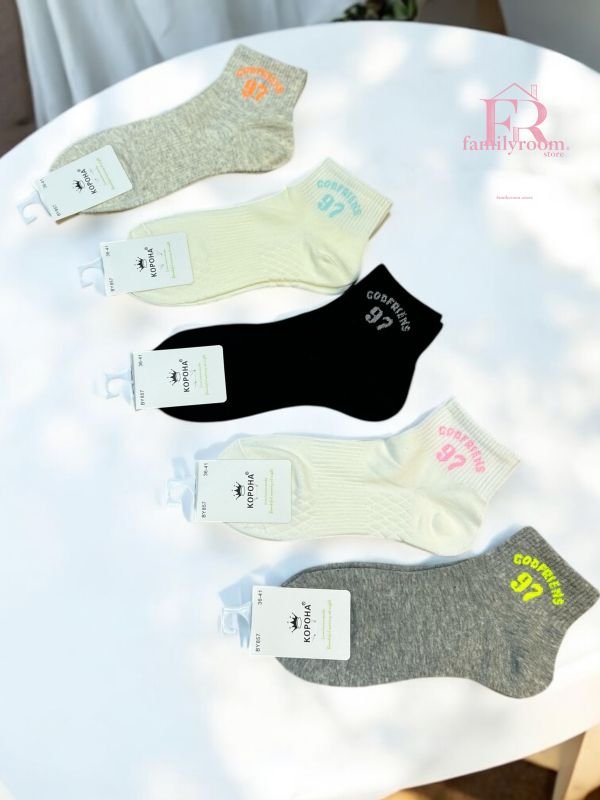 Шкарпетки демісезонні "Корона" | Неонові написи та цифри • Резинка фіксатор посередині| Розмір: 36-41